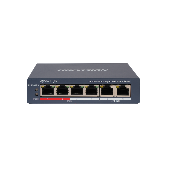 Switch DS-3E0106P-E/M(B) 4 Port kiire Ethernet Unmanaged PoE